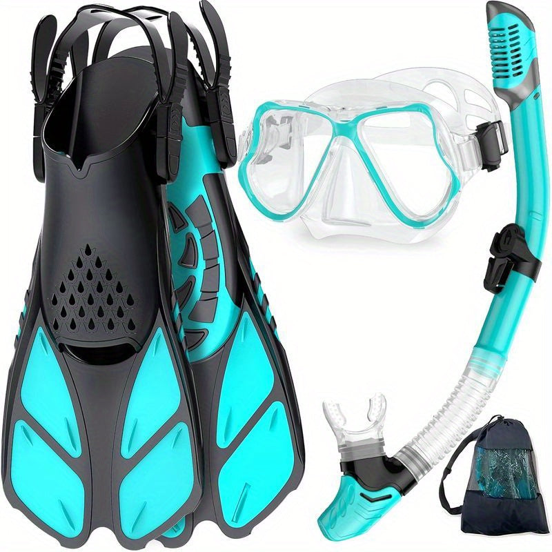 Panoramic View Snorkel Mask Anti-Fog, Adjustable Dive Flippers, Scuba Gear for Swimming Snorkeling Diving