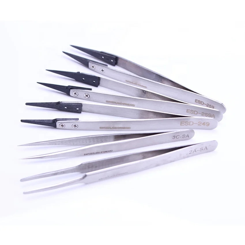 ESD Metal Tweezers with Changeable Head/tweezers Stainless Steel Professional/tweezers Tools