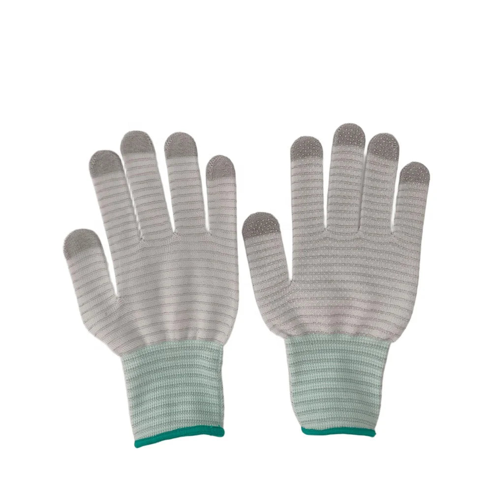 13G ESD Carbon Stripe Seamless Knitted Work Glove Grip PVC Dotted Non Slip Anti Static Gloves for Industry