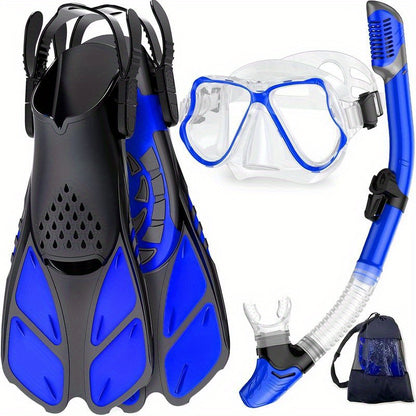 Panoramic View Snorkel Mask Anti-Fog, Adjustable Dive Flippers, Scuba Gear for Swimming Snorkeling Diving