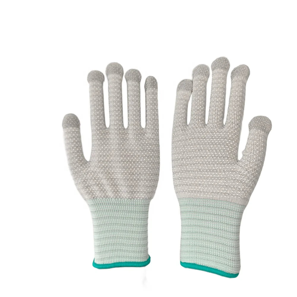 13G ESD Carbon Stripe Seamless Knitted Work Glove Grip PVC Dotted Non Slip Anti Static Gloves for Industry