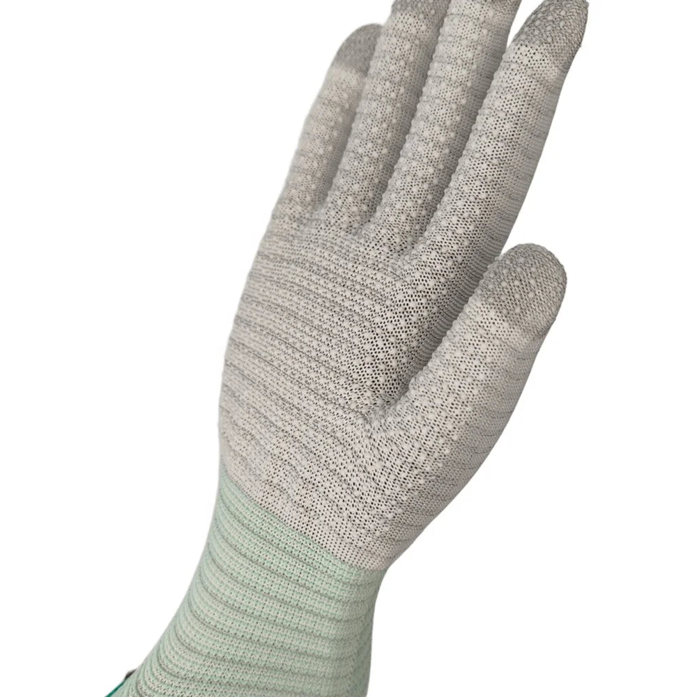 13G ESD Carbon Stripe Seamless Knitted Work Glove Grip PVC Dotted Non Slip Anti Static Gloves for Industry
