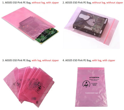 Maxsharer Factory Customized Sale PCB Packaging Lint Free Bag ESD Pink PE Bag A0105 Antistatic LOGO Print Pink PE Bag