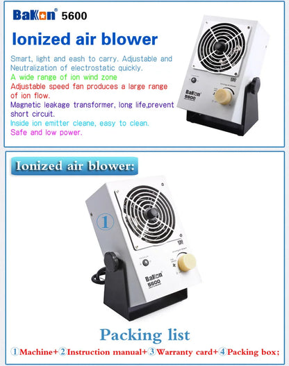 BAKON BK5600 AC Static Elimination Desktop Mini ESD Ionizing Air Blower