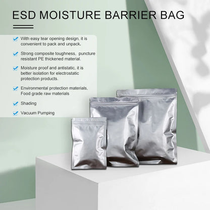PET AL NY PE Material Plastic Aluminum Foil Zipper Handle Static Shielding AntiStatic Moisture-Proof ESD Moisture Barrier Bag