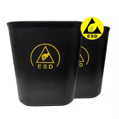ALLESD Premium ESD-Safe Square Waste Receptacle, Black Plastic Construction, 15L Capacity for Dust-Free Environments
