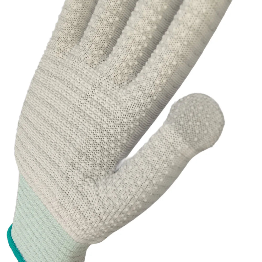 13G ESD Carbon Stripe Seamless Knitted Work Glove Grip PVC Dotted Non Slip Anti Static Gloves for Industry