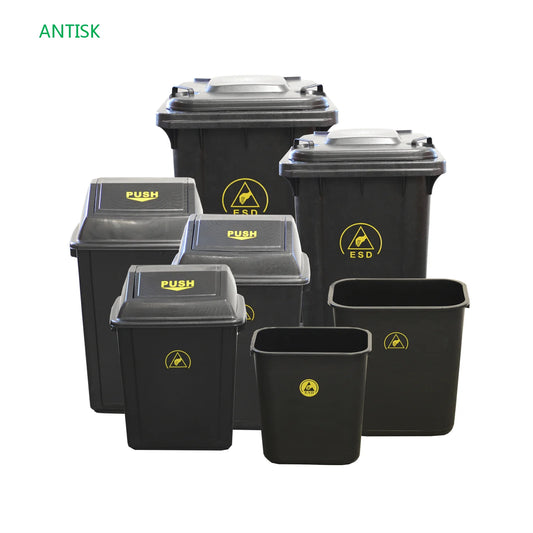 ESD Conductive Black Anti-Static Waste Bin with Lid for Dust-Free Cleanroom Workshop Safety Trash Can Permanent Solution
