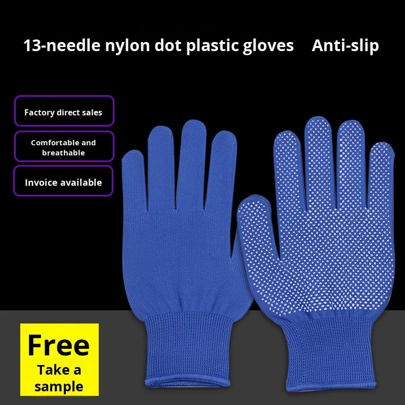 Wholesale Manufacturer 13 Needle Nylon Anti-Slip PVC Dot Bead and Anti-Static Safety Gloves Dust-Free Labor Protection Gloves